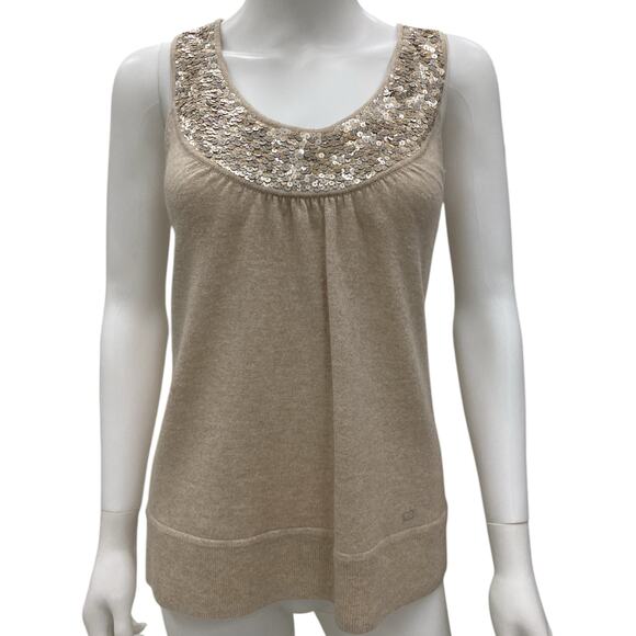 Escada Sport Tank Top Women’s Size Large Cashmere/Wool Blend w/ Sequins in Gold - Picture 1 of 4